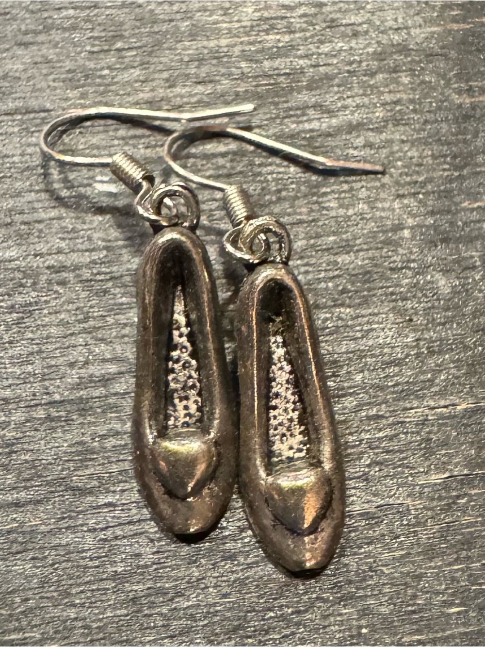 Silver Tone Ballet Flat Dangle Earrings - Women Jewelry